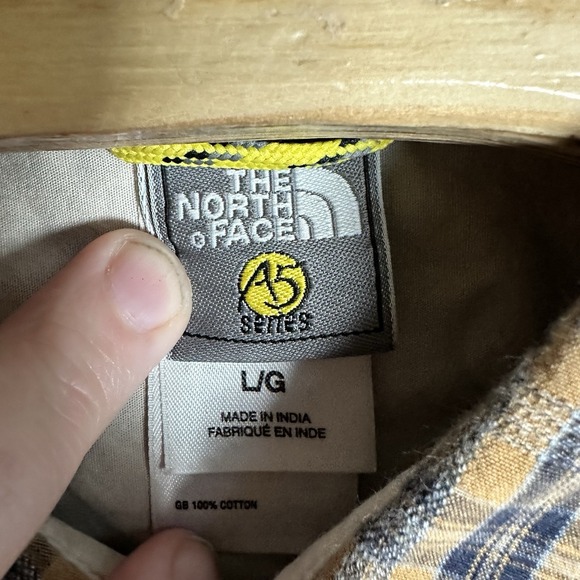 The‎ North Face A5 Series Flannel Button Front Shirt Long Sleeve Large Tan/Blue - Picture 4 of 7